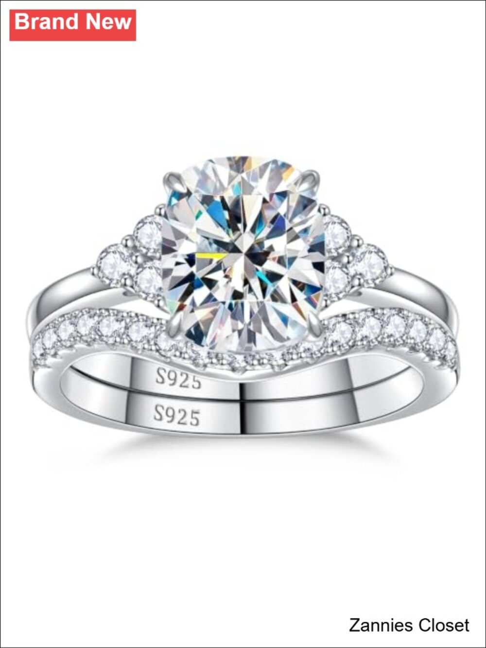 ๐ 4CT Cushion Cut Moissanite Bridal Ring Set 925 Sterling Silver